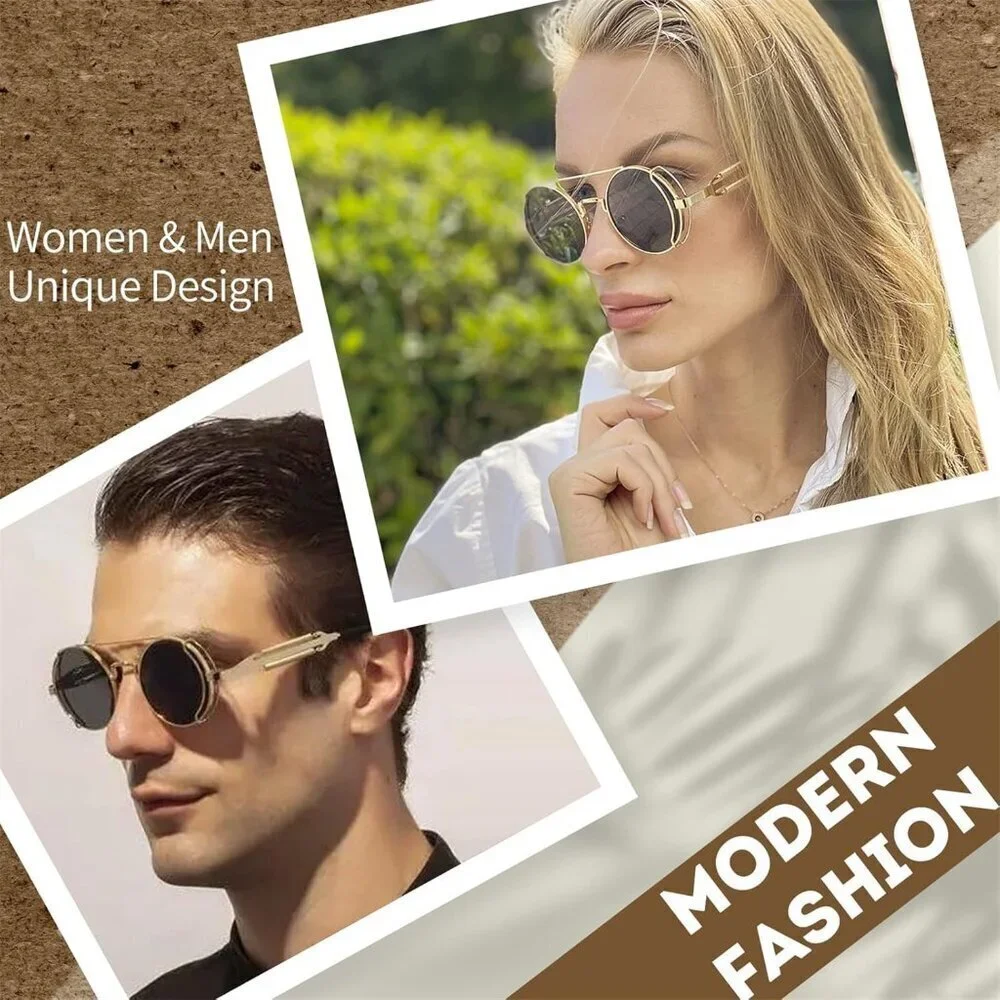 Aviator Sunglasses Men Women Retro Steampunk Round Metal UV400 Protective